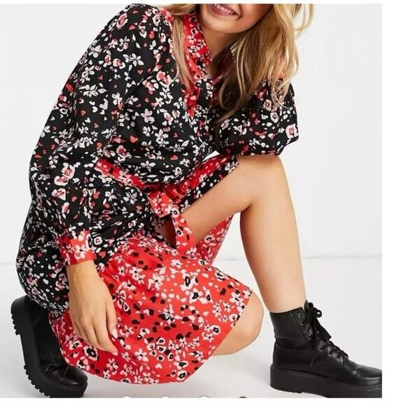 ASOS Wednesday's Girls Black and Red Floral Dress size 20 - Picture 2 of 14